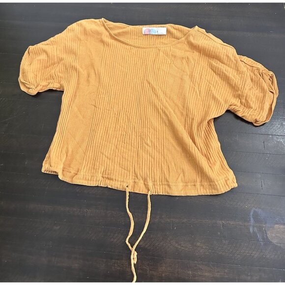 Free People Tops - Free People Beach Top Ribbed Shirt Womens Xs Yellow Mustard Short Sleeves